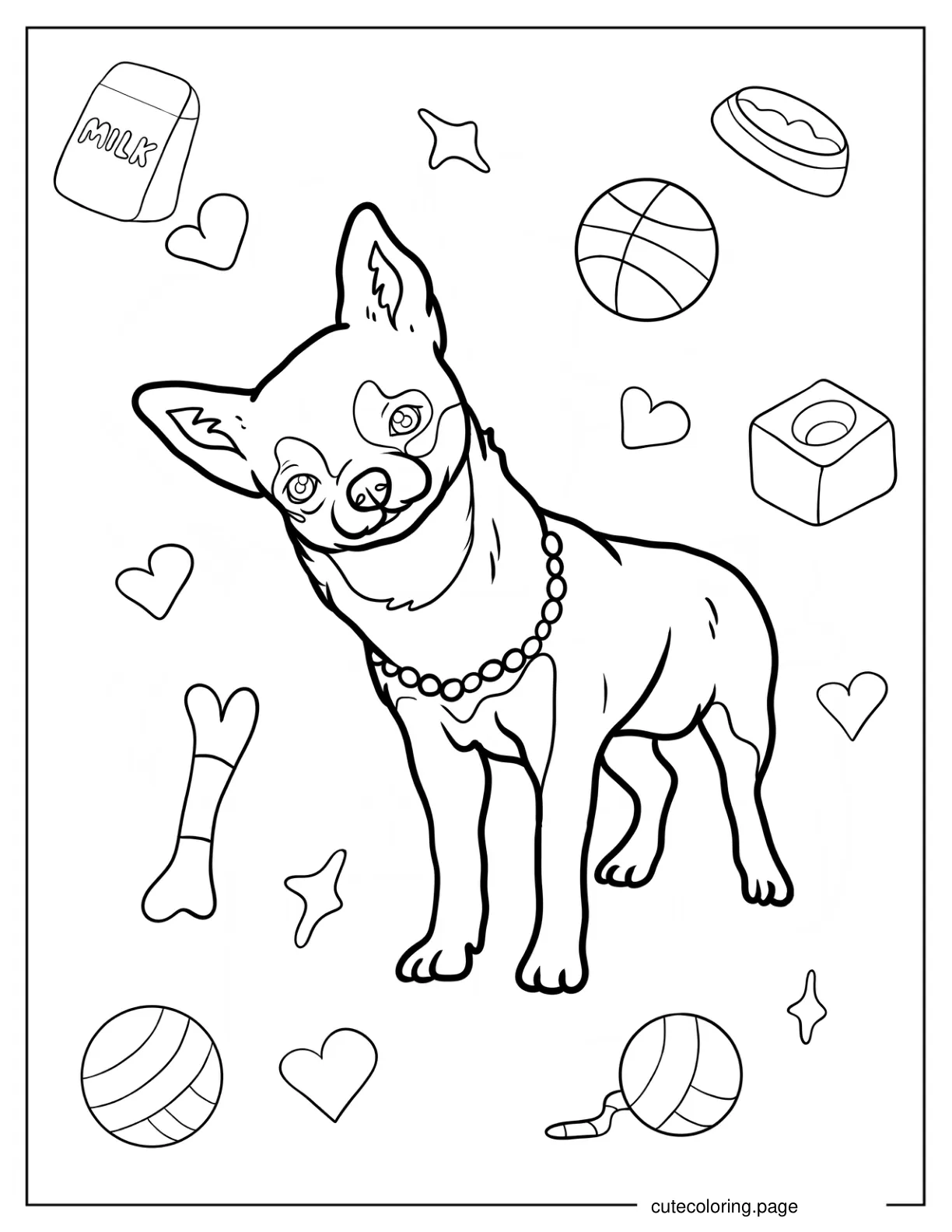 Short Hair Chihuahua Wearing Pearls Coloring Page coloring page