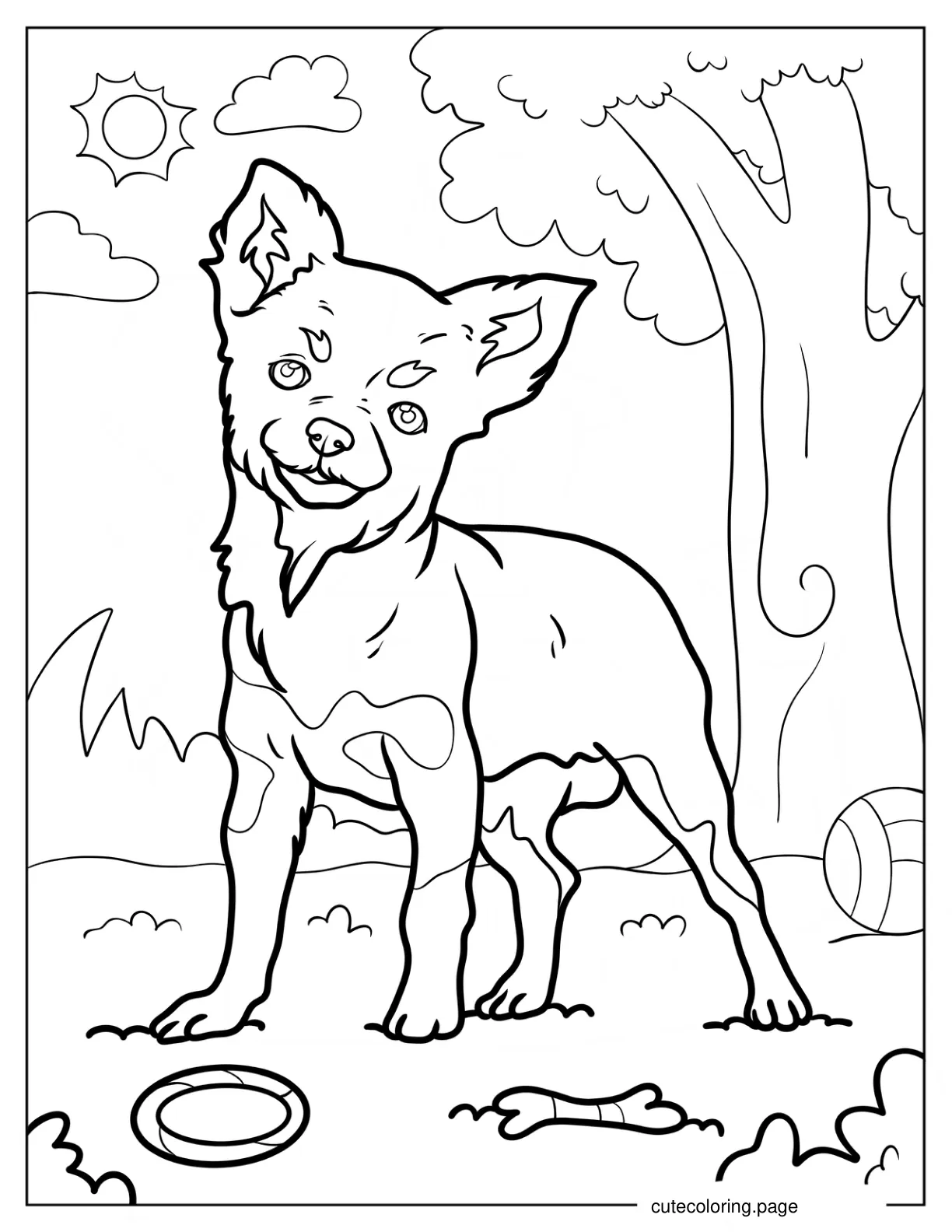 Smiling Short Hair Chihuahua In Backyard Coloring Page coloring page