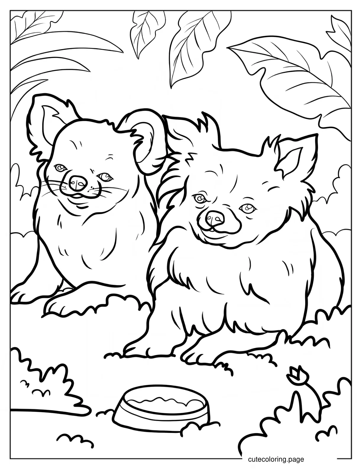 Two Furry Chihuahua Laying On Grass Coloring Page coloring page