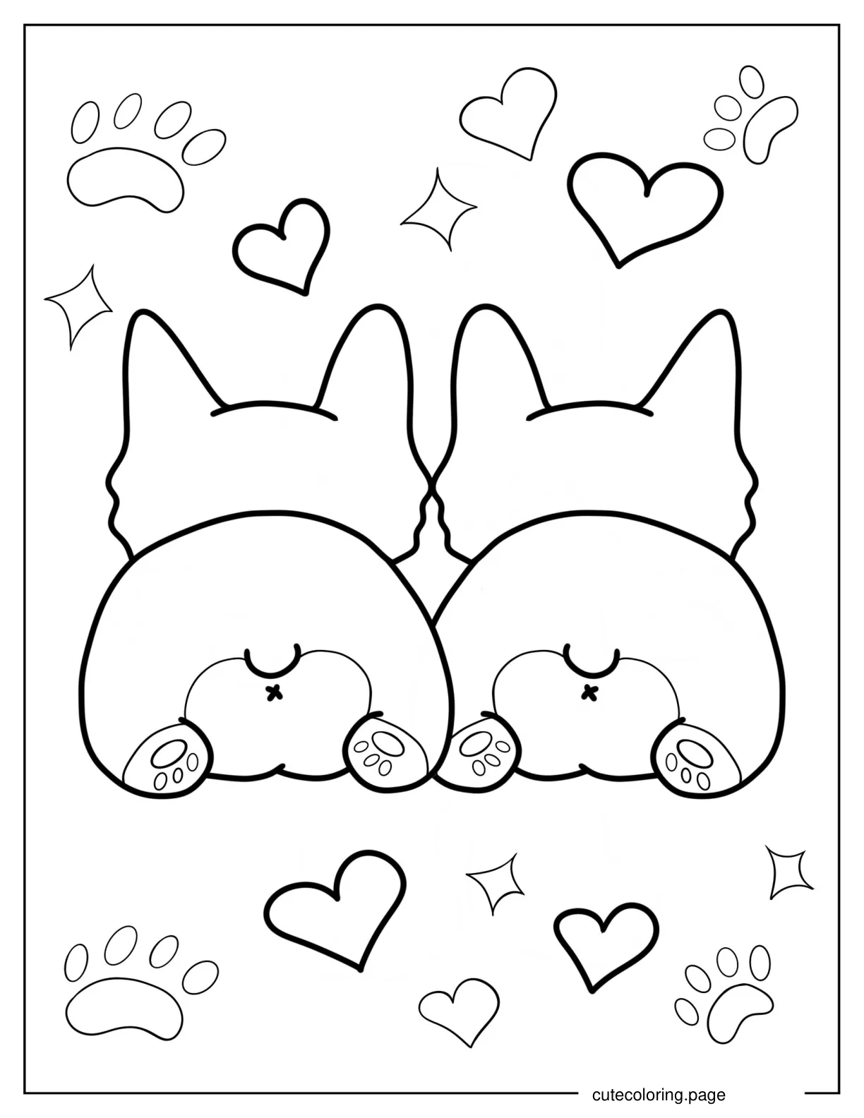 Back View Of Two Corgis Splooting Coloring Sheet coloring page