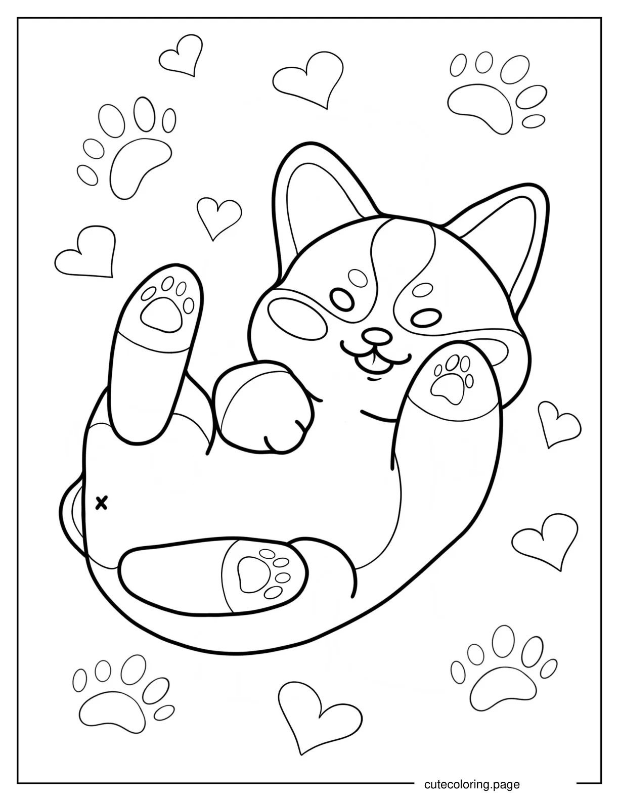 Corgi Lying On Its Back With Paws Up coloring page