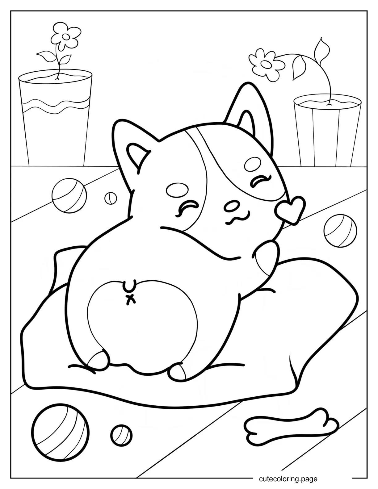 Corgi Sending Flying Kiss While Lying On Cushion coloring page