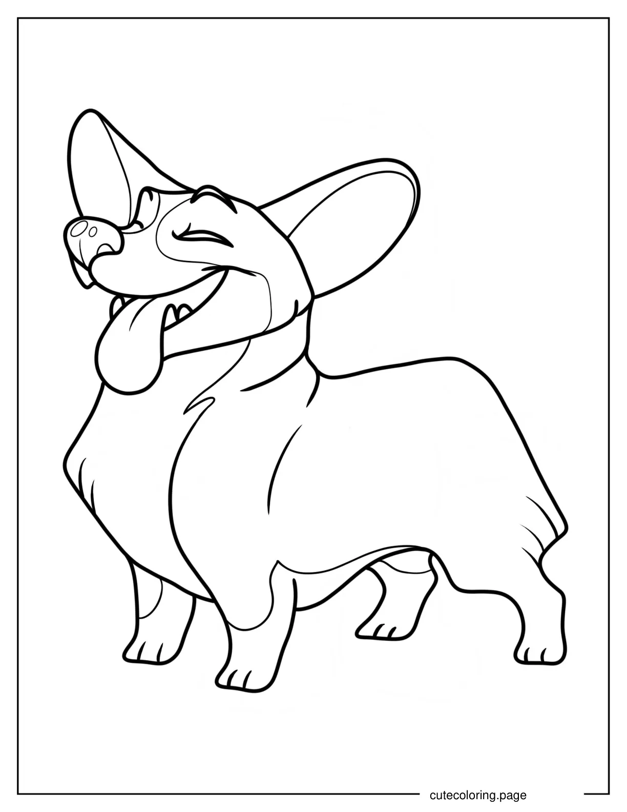 Easy Corgi With Tongue Out Coloring Page For Kids coloring page