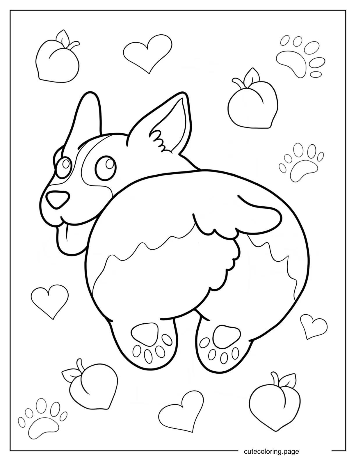 Fluffy Heart Shaped Corgi Butt Coloring Page coloring page