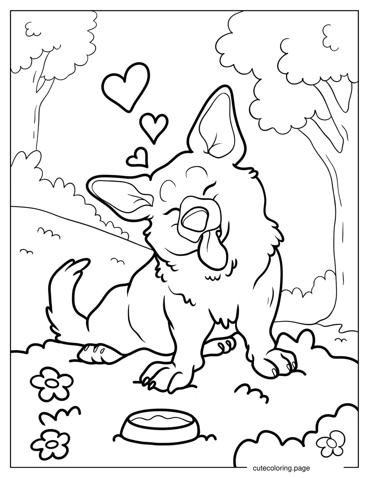 Happy Corgi Sitting On Grass coloring page