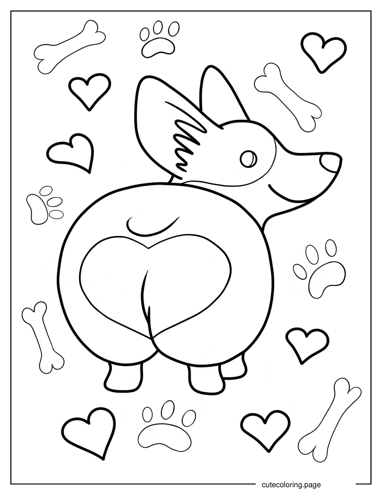 Heart Shaped Corgi Butt Coloring Sheet coloring page