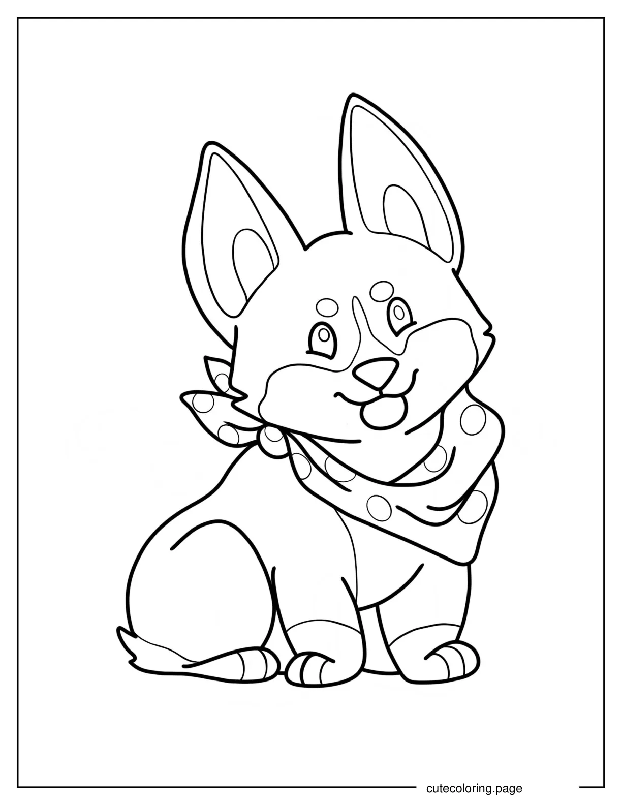 Kawaii Corgi Wearing Polka Dot Scarf Coloring Sheet For Kids coloring page