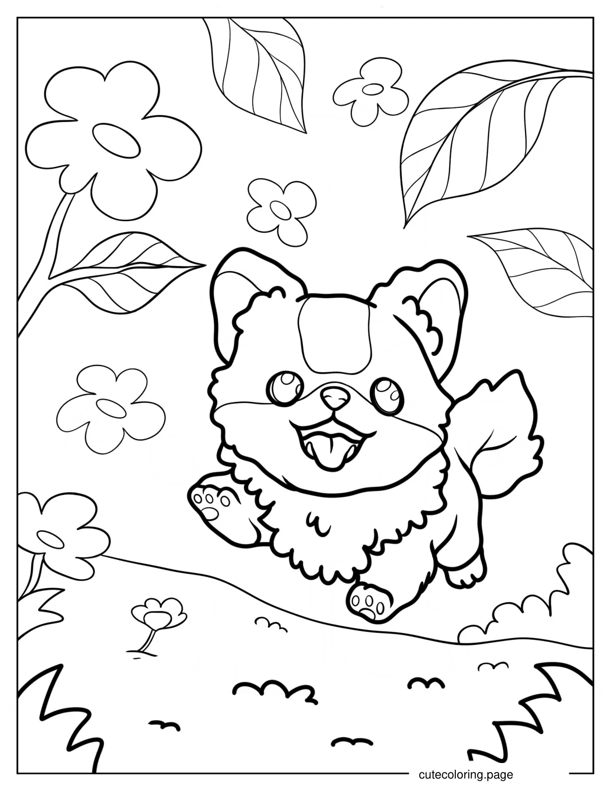 Puppy Corgi Running In Garden Coloring Page coloring page