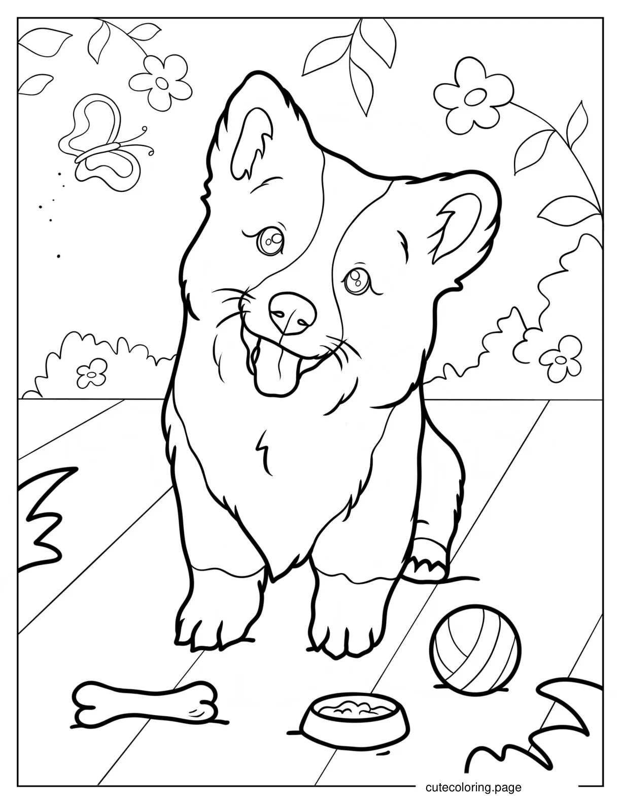 Realistic Corgi Smiling With Tongue Out Coloring Page coloring page