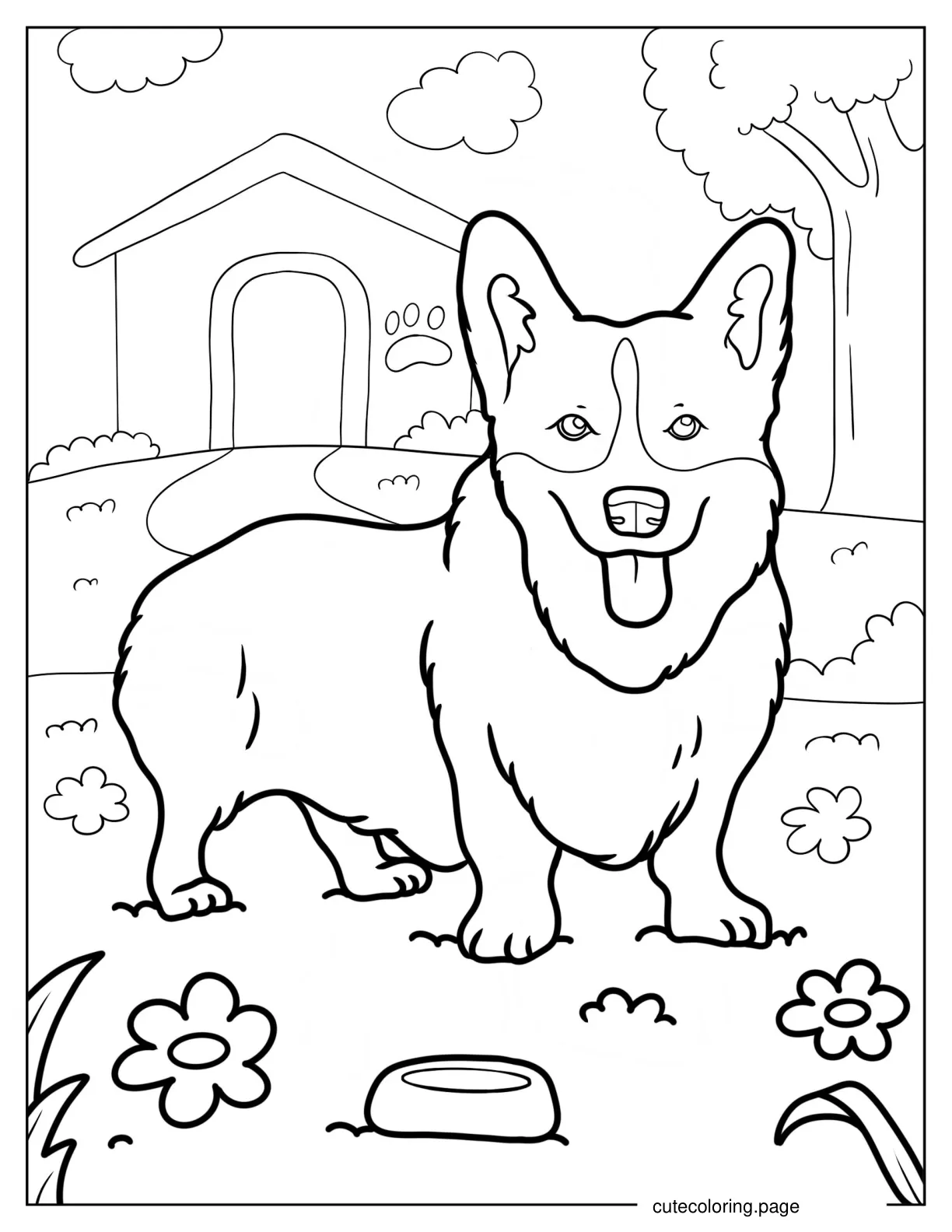 Realistic Welsh Corgi In Backyard Coloring Page coloring page