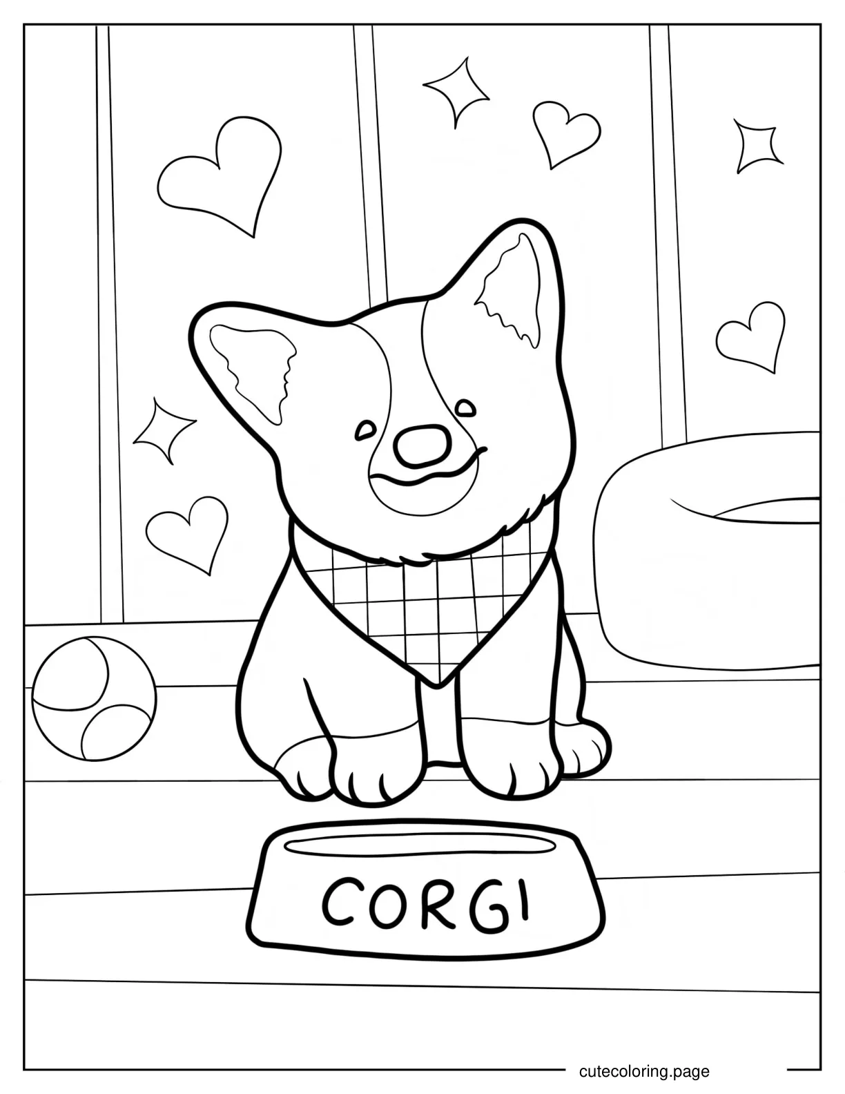 Simple Corgi With Checkered Scarf Coloring Sheet coloring page