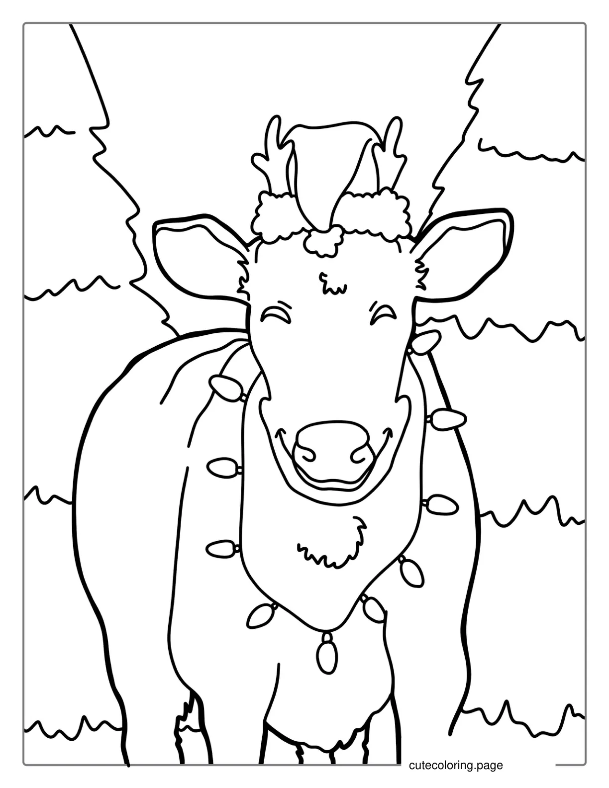 Christmas Themed Cow Coloring Page coloring page