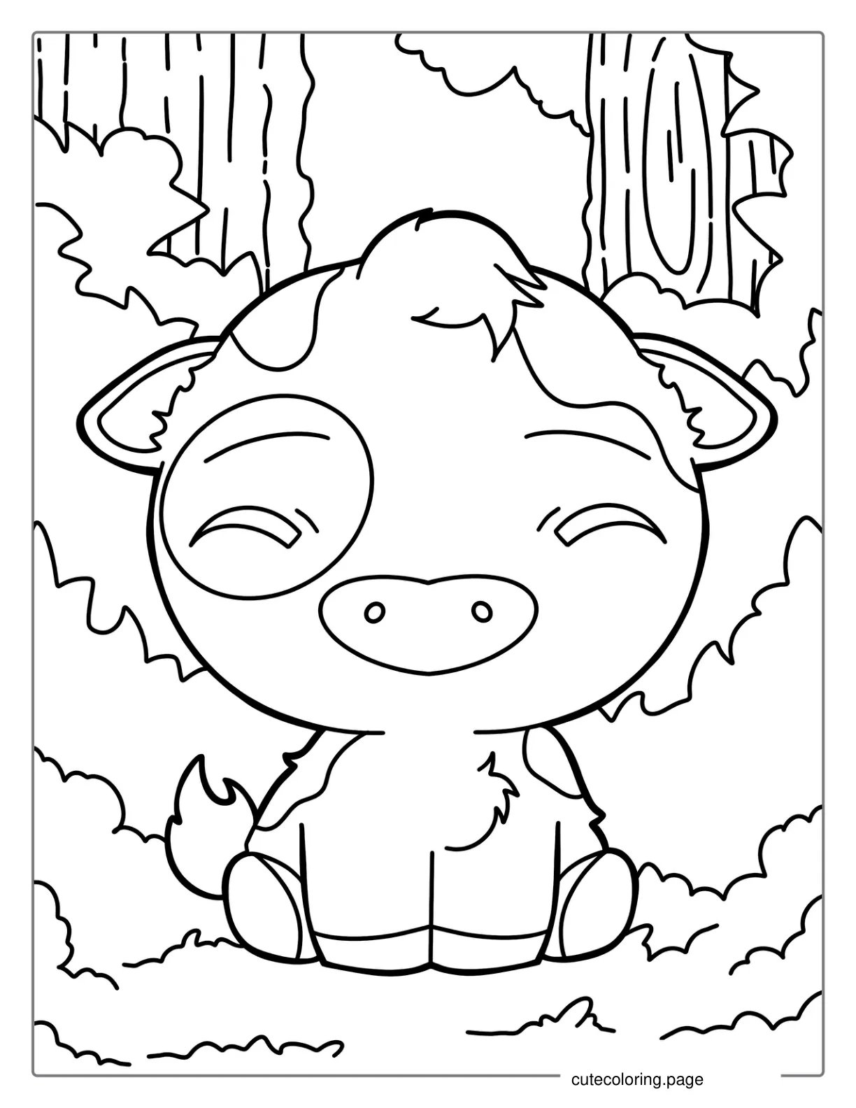 Cute Kawaii Cow Coloring For Preschoolers coloring page