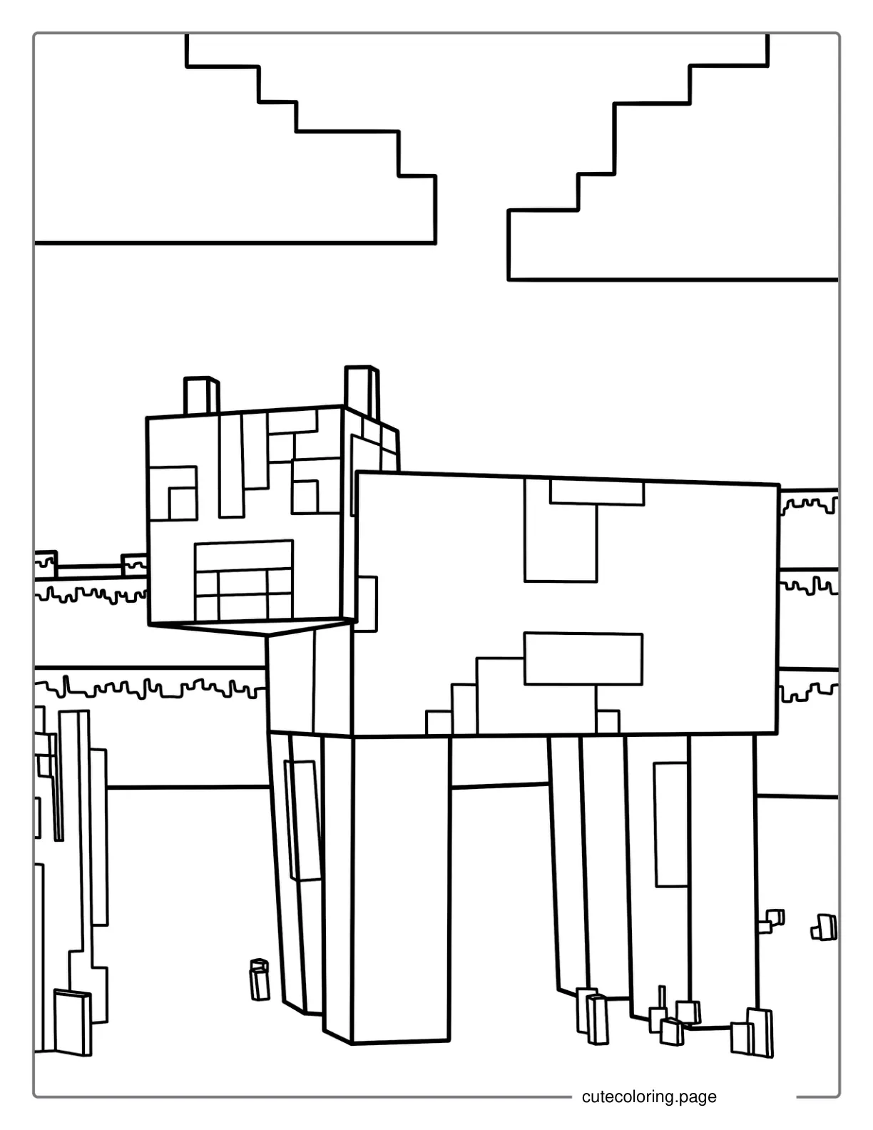 Detailed Minecraft Cow To Color coloring page