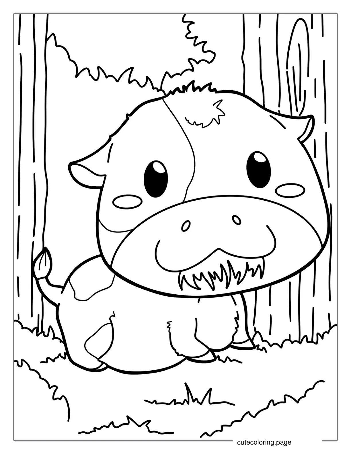 Happy Baby Cow Eating Grass Coloring Sheet coloring page