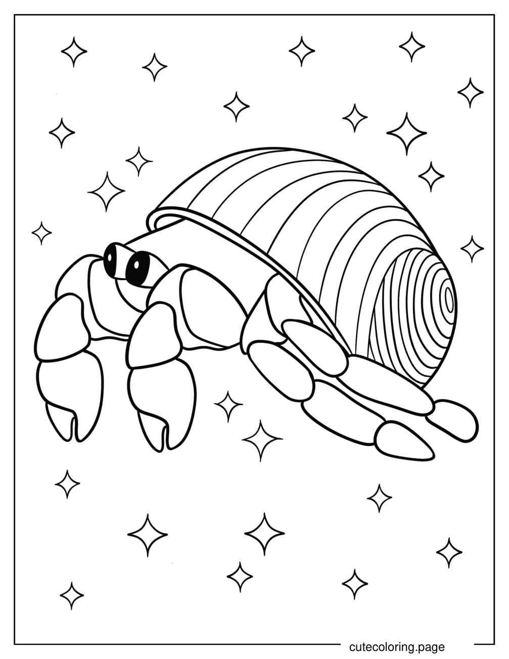 Cartoon Hermit Crab With Spiral Shell coloring page