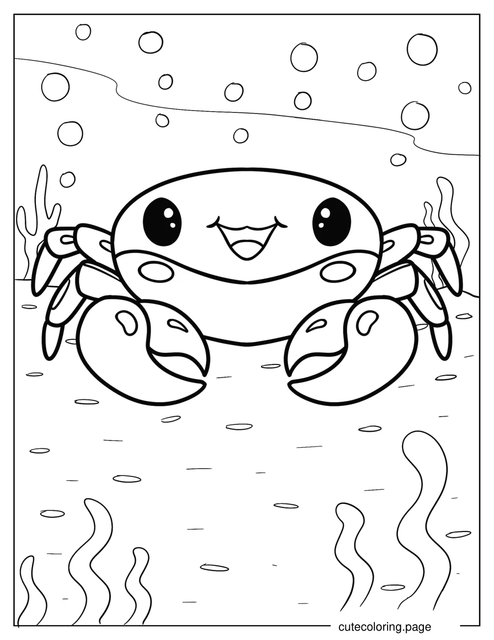 Cute Cartoon Crab Under The Sea Coloring Page For Kids coloring page