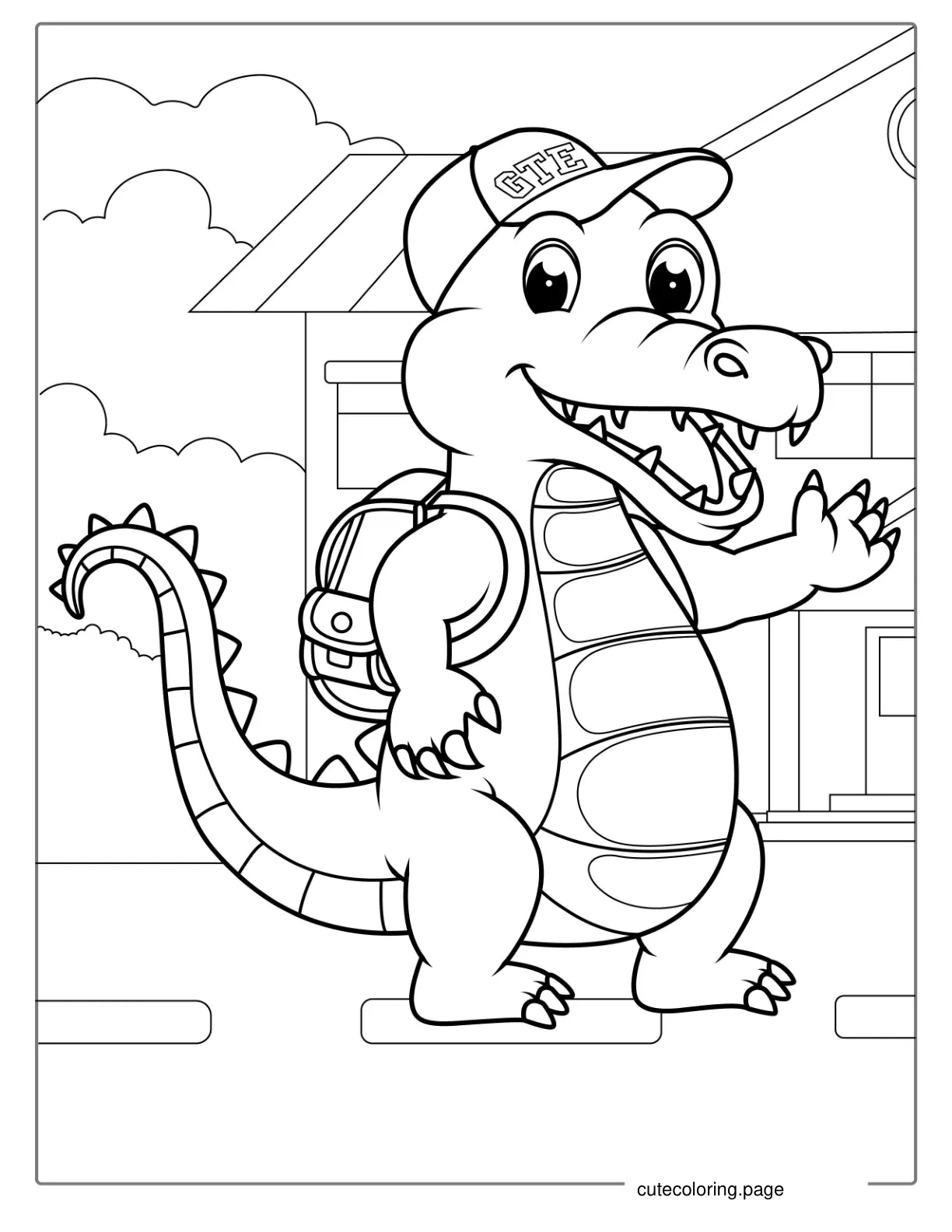 Crocodile Cartoon Character Going To School coloring page