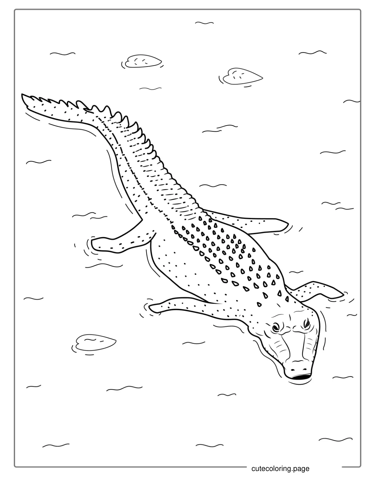 Crocodile Swimming In The Water To Color coloring page