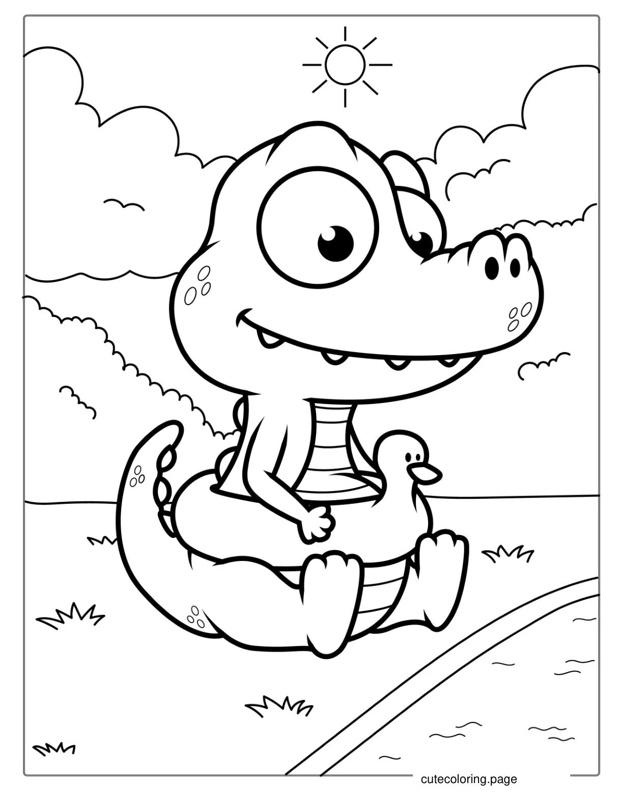 Cute Baby Cartoon Crocodile coloring page