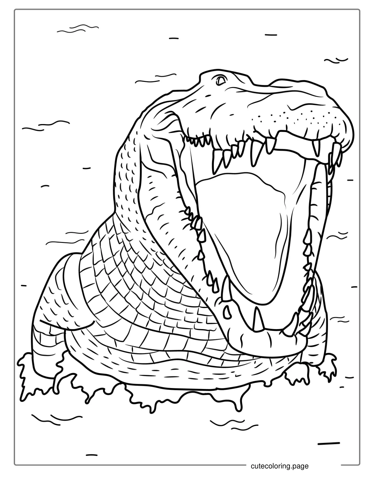 Detailed Saltwater Crocodile With Teeth Showing coloring page