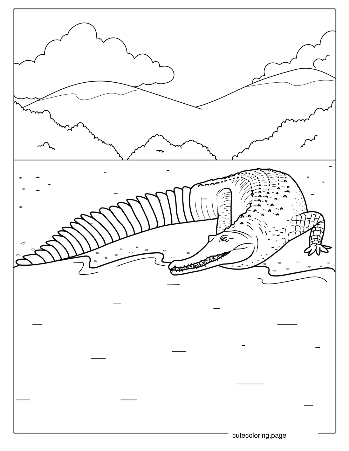 Freshwater Crocodile Going Into Water Coloring Page coloring page