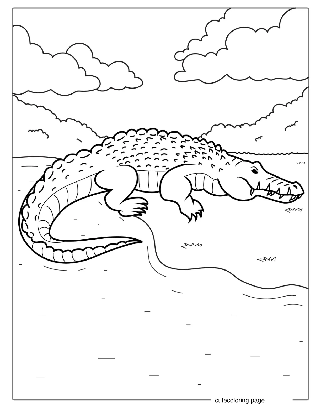 Simple Outline Of a Freshwater Crocodile To Color coloring page