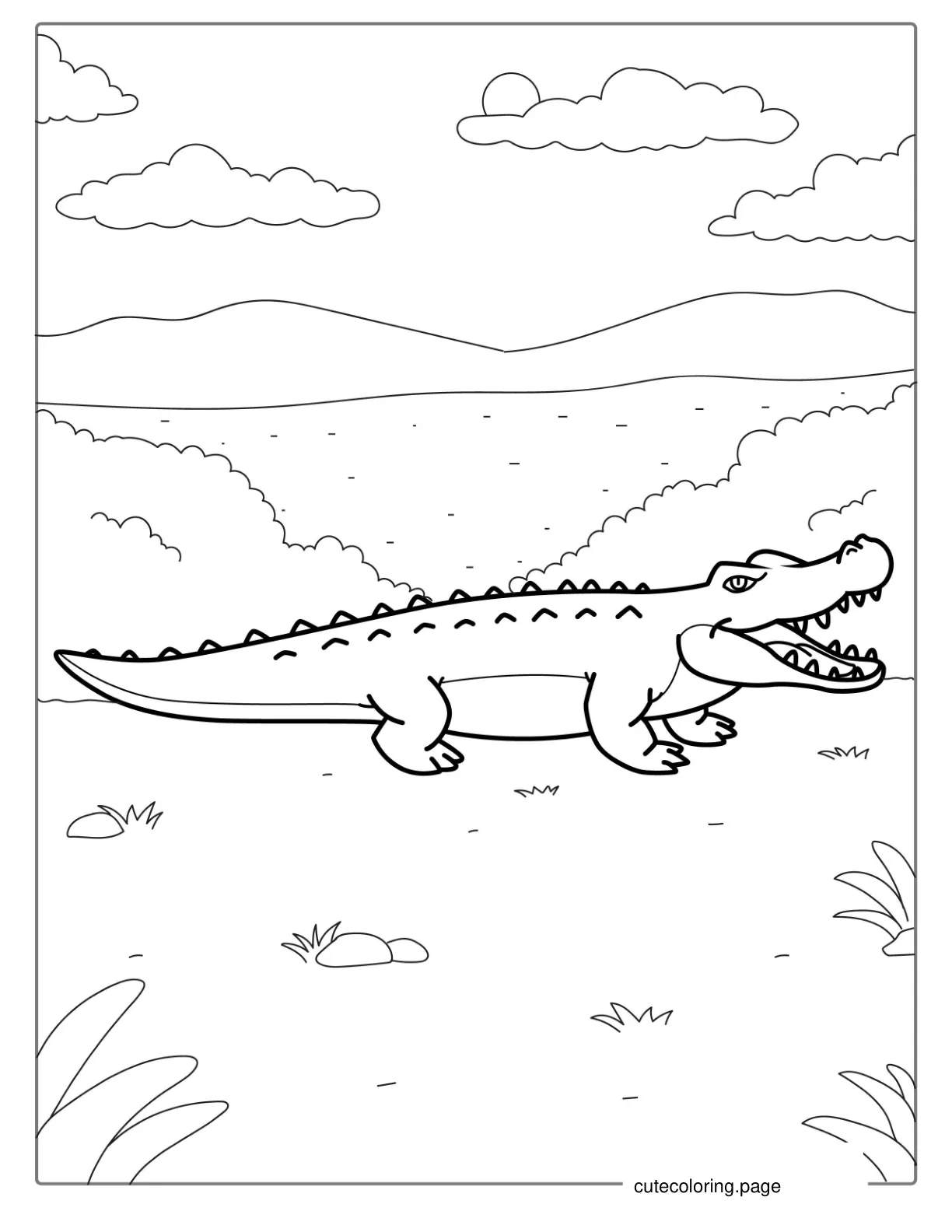 Simple To Color Crocodile Picture For Kids coloring page