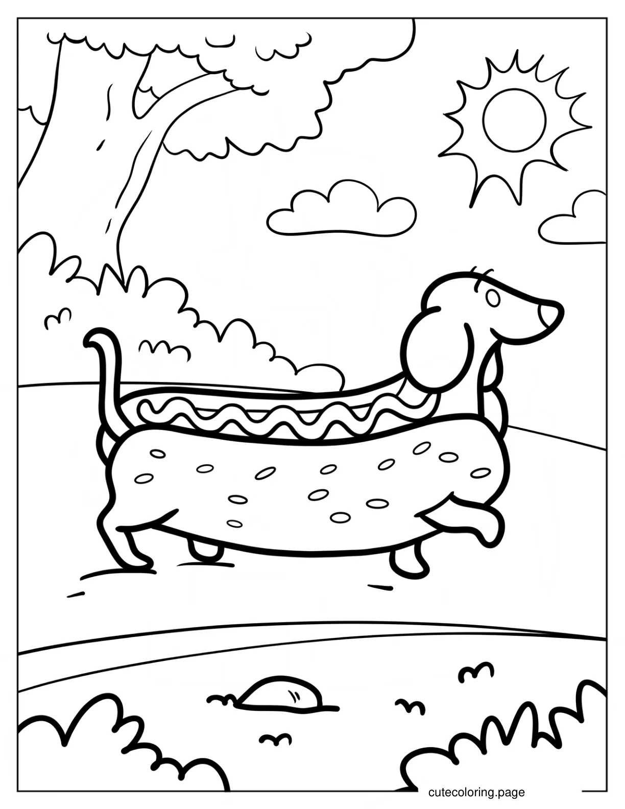 Dachshund In Hotdog Costume Coloring Sheet coloring page