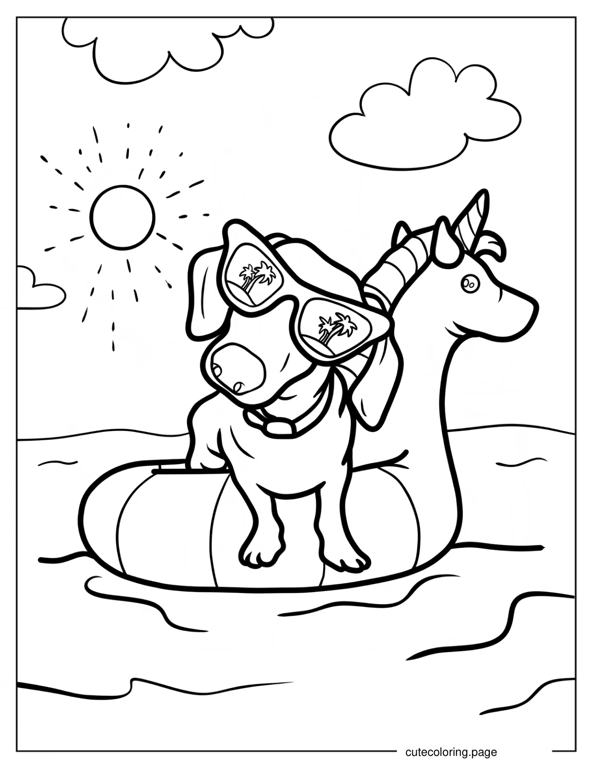 Dachshund On Unicorn Floatie Coloring Sheet coloring page