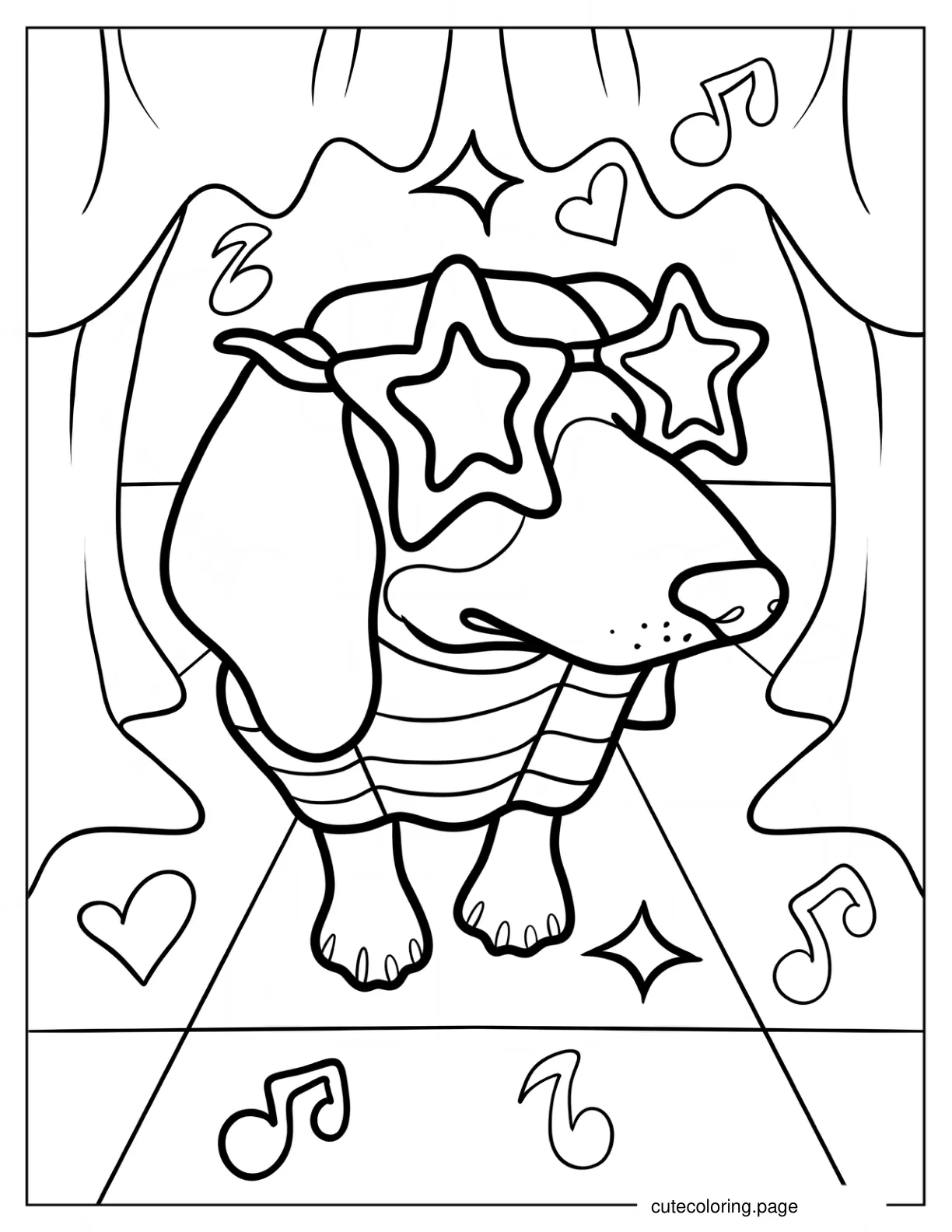 Dachshund Wearing Star Sunglasses And Shirt coloring page