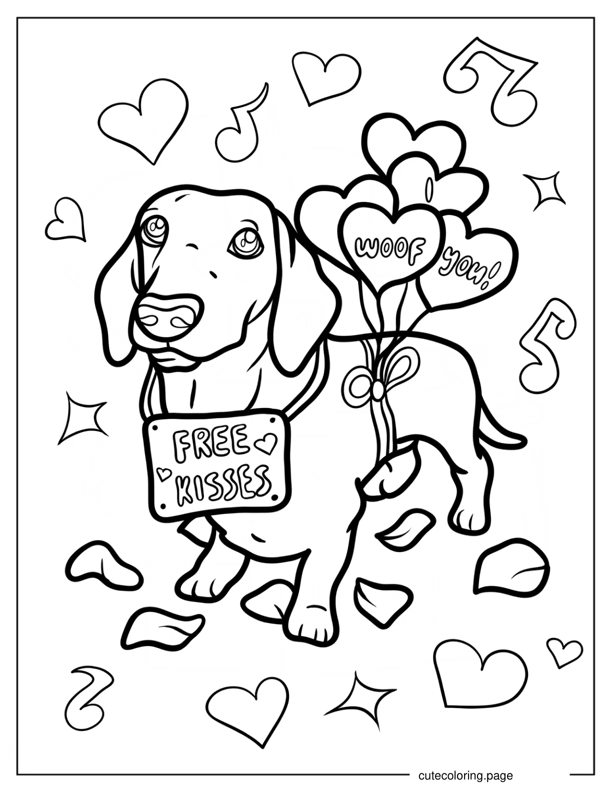 Dachshund With Free Kisses Sign Coloring Page coloring page