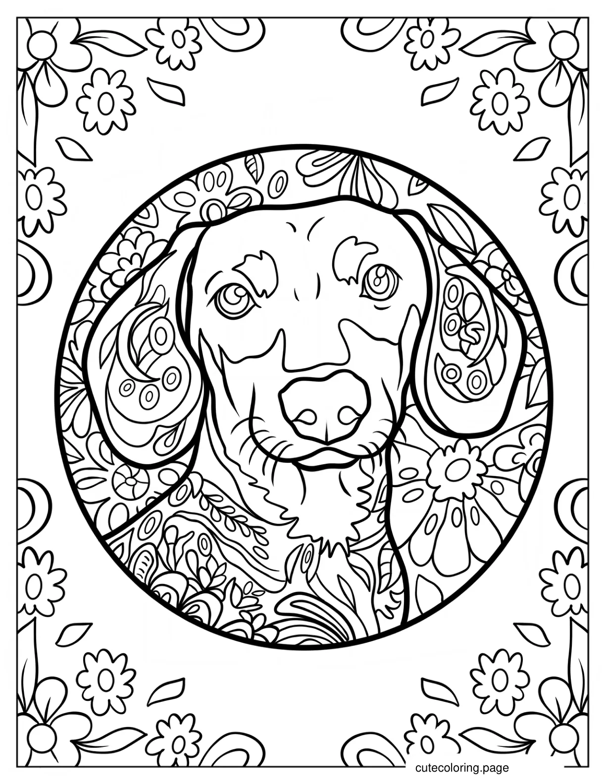 Intricate Dachshund Mandala coloring page