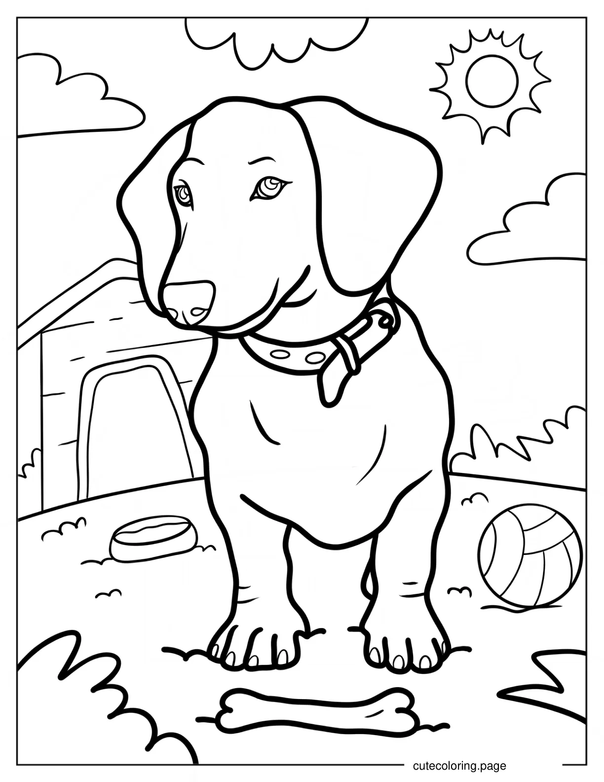 Realistic Dachshund In The Backyard Coloring Page coloring page