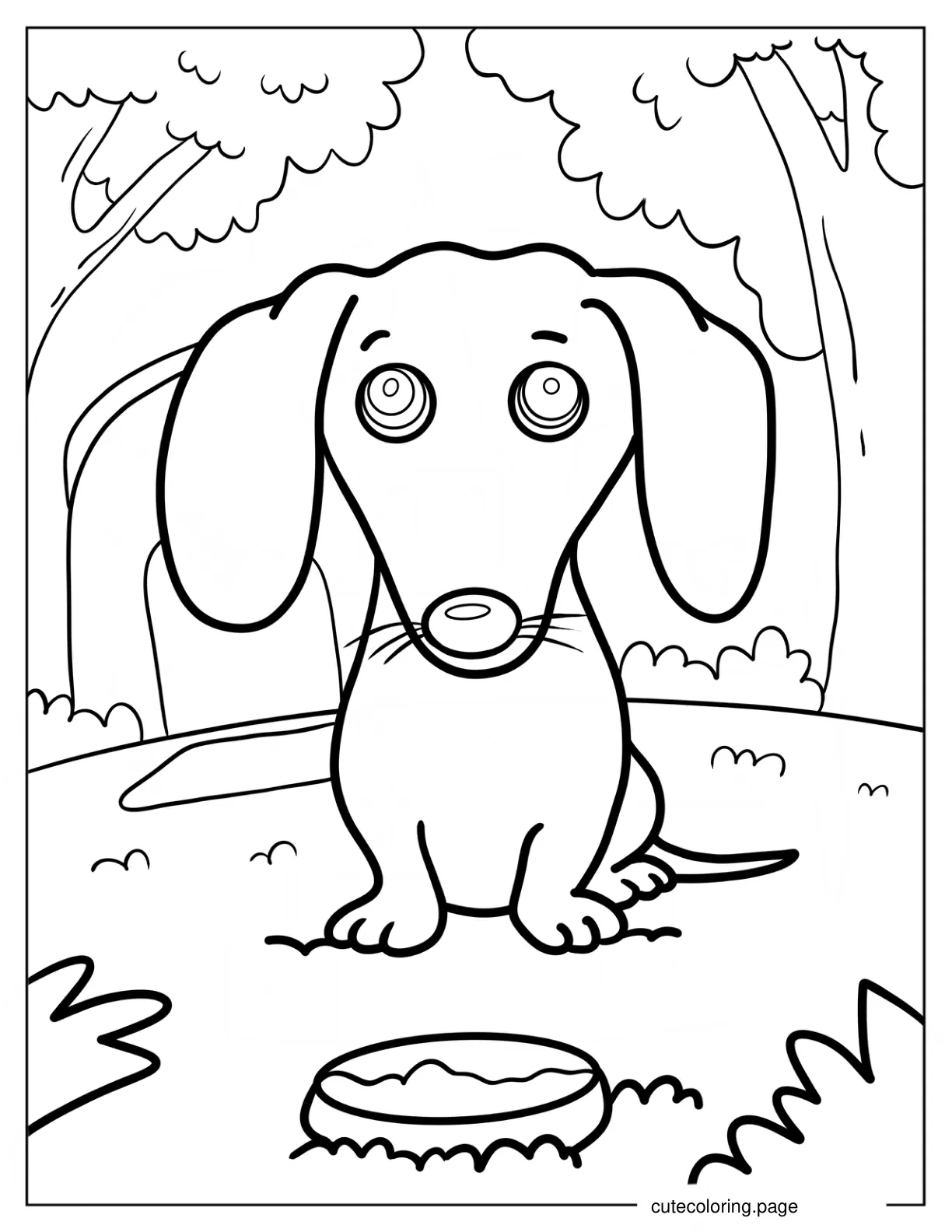 Simple Dachshund Sitting On Grass Coloring Page coloring page