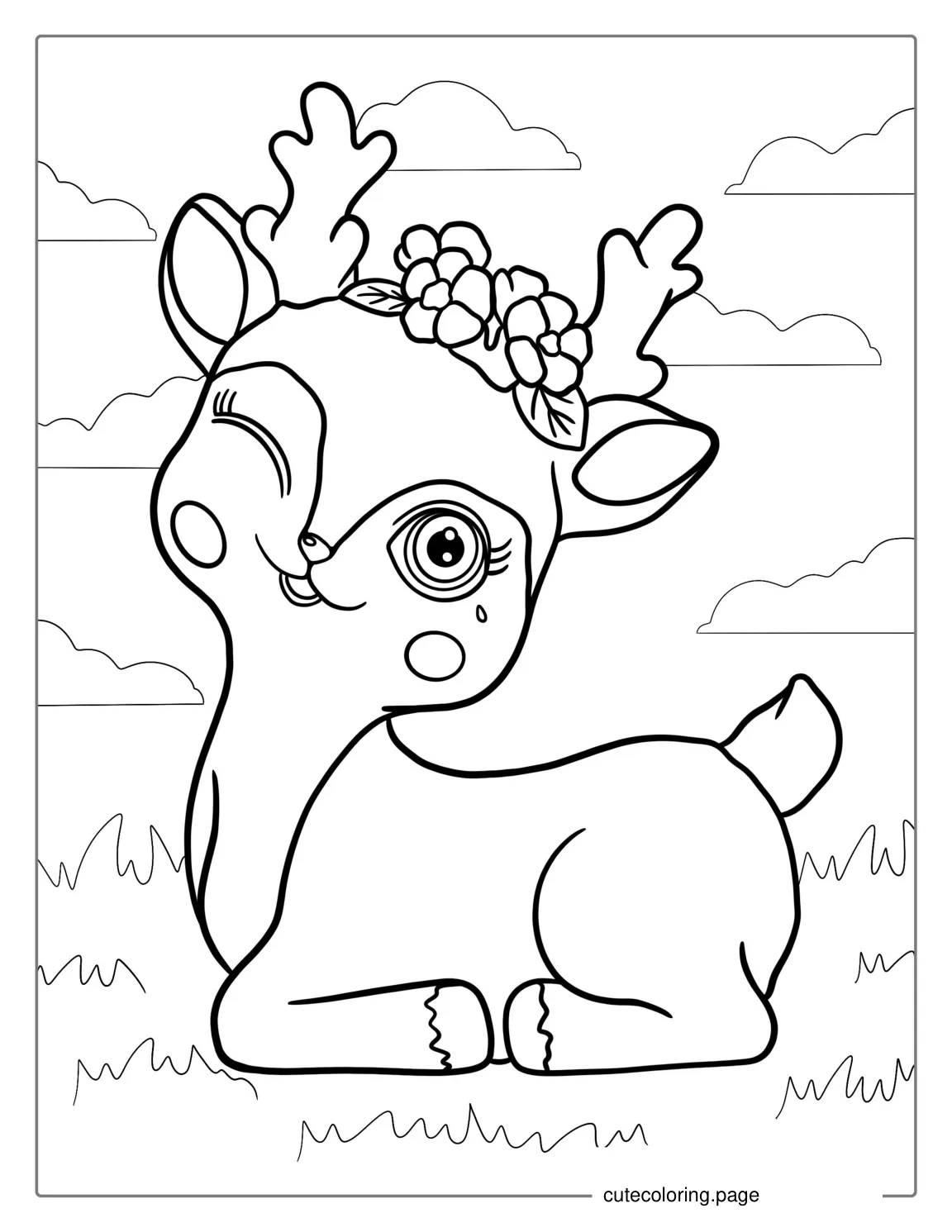 Adorable Cartoon Deer Coloring Page For Preschoolers coloring page