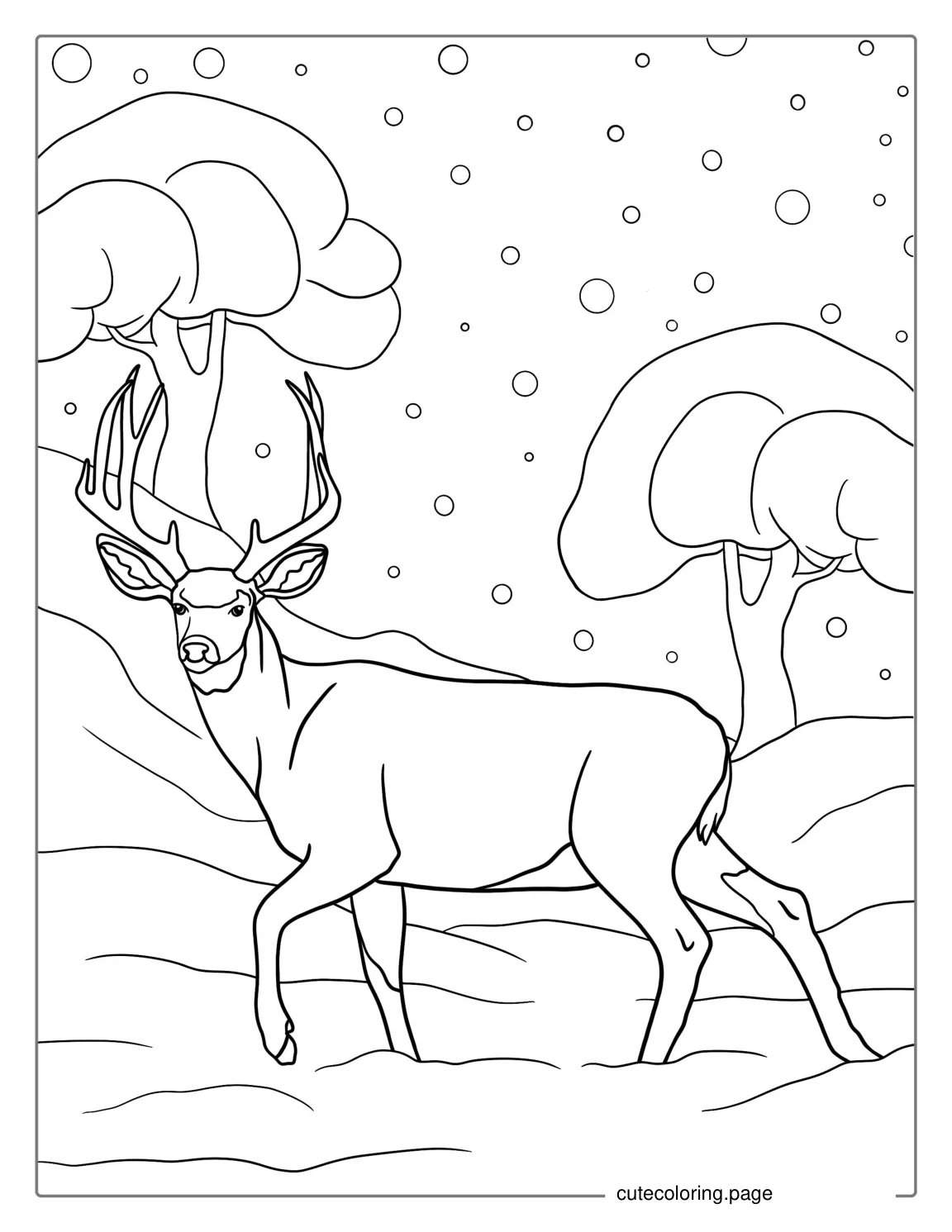 Buck Deer Walking In Snow During Winter coloring page