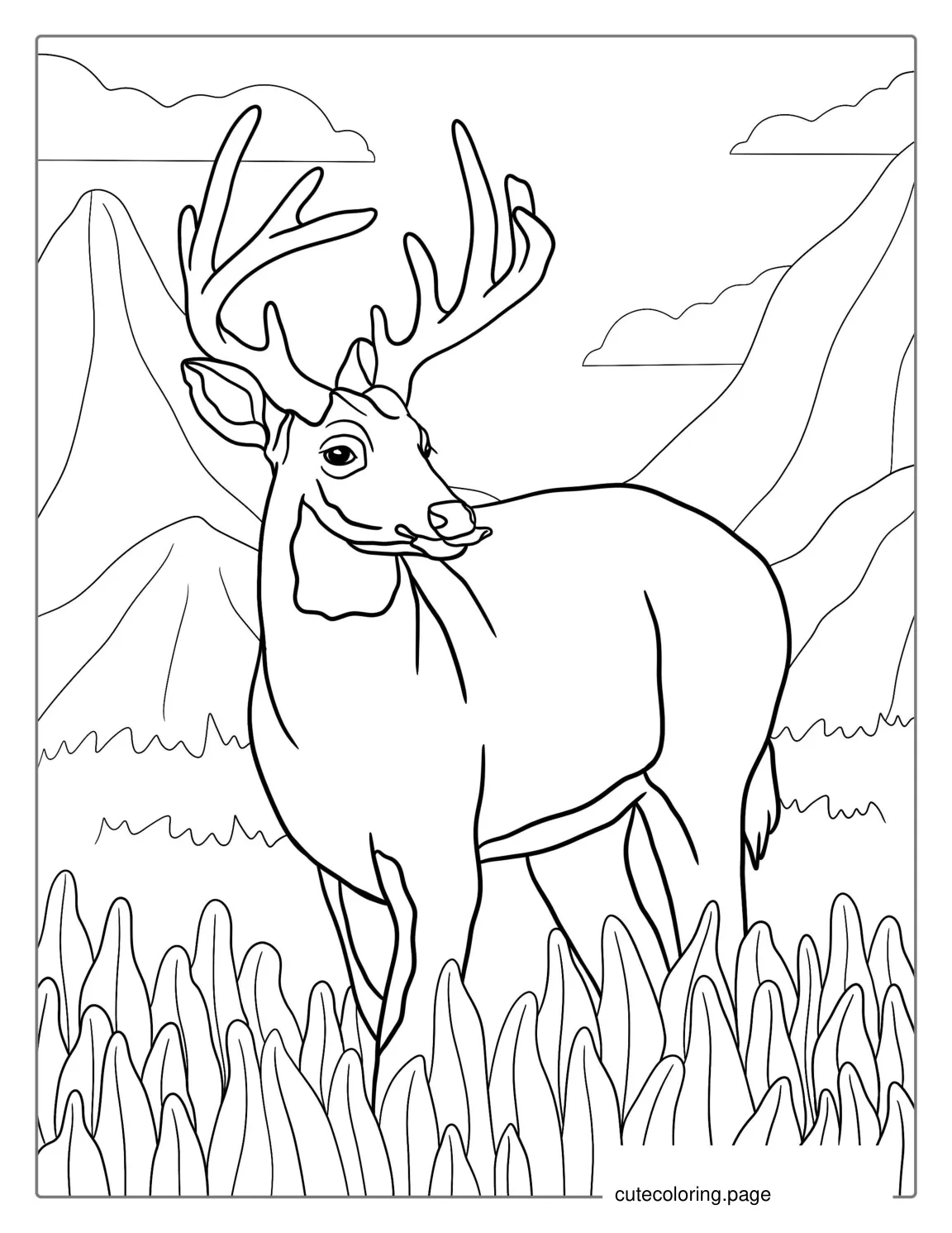 Coloring Picture Of a Deer Roaming In The Mountains coloring page