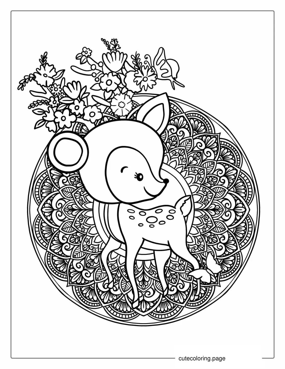 Cute Deer Manda Coloring Sheet For Adults coloring page