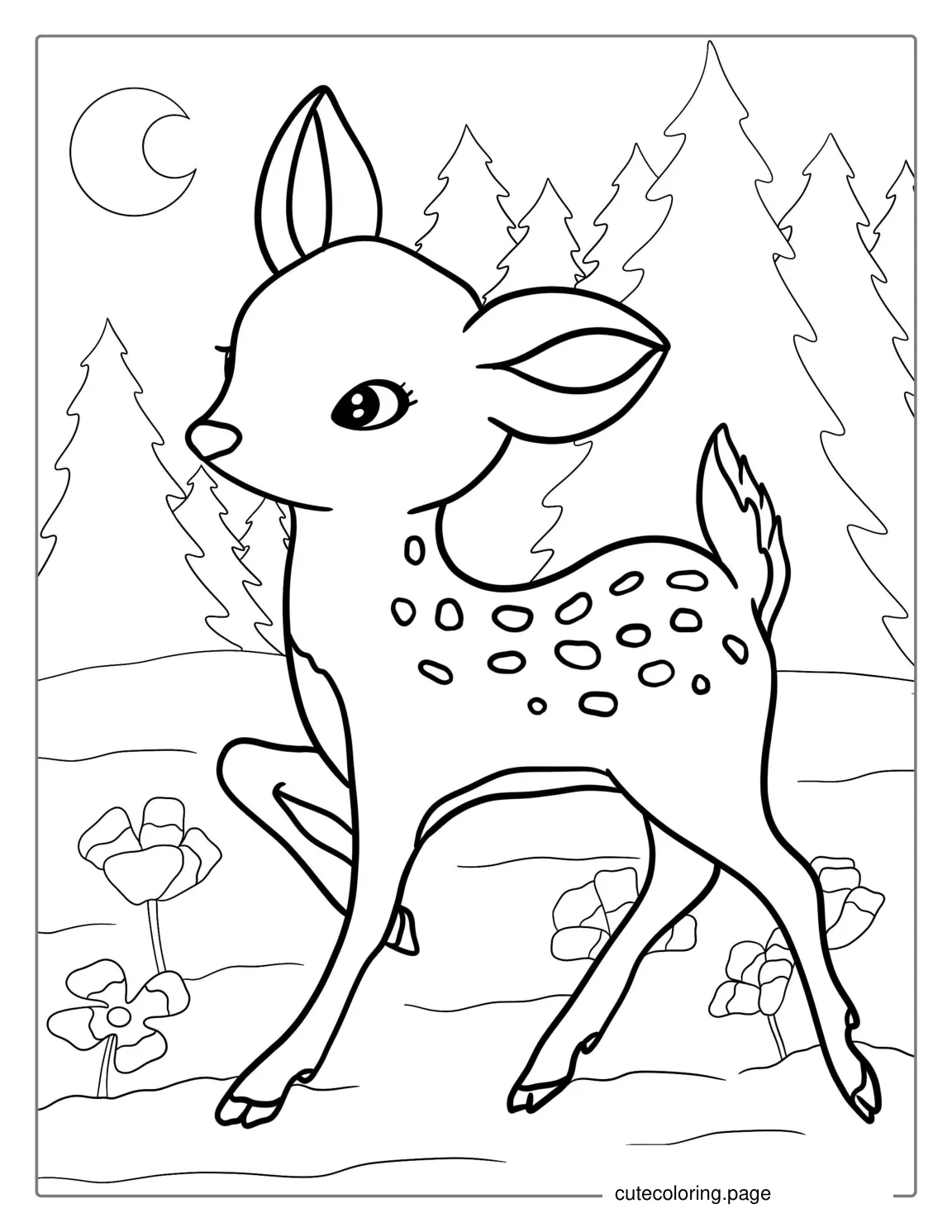 Easy Coloring Page Of a Deer Fawn coloring page