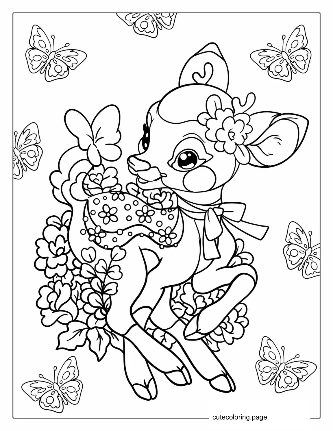 Kawaii Themed Deer Coloring Page coloring page