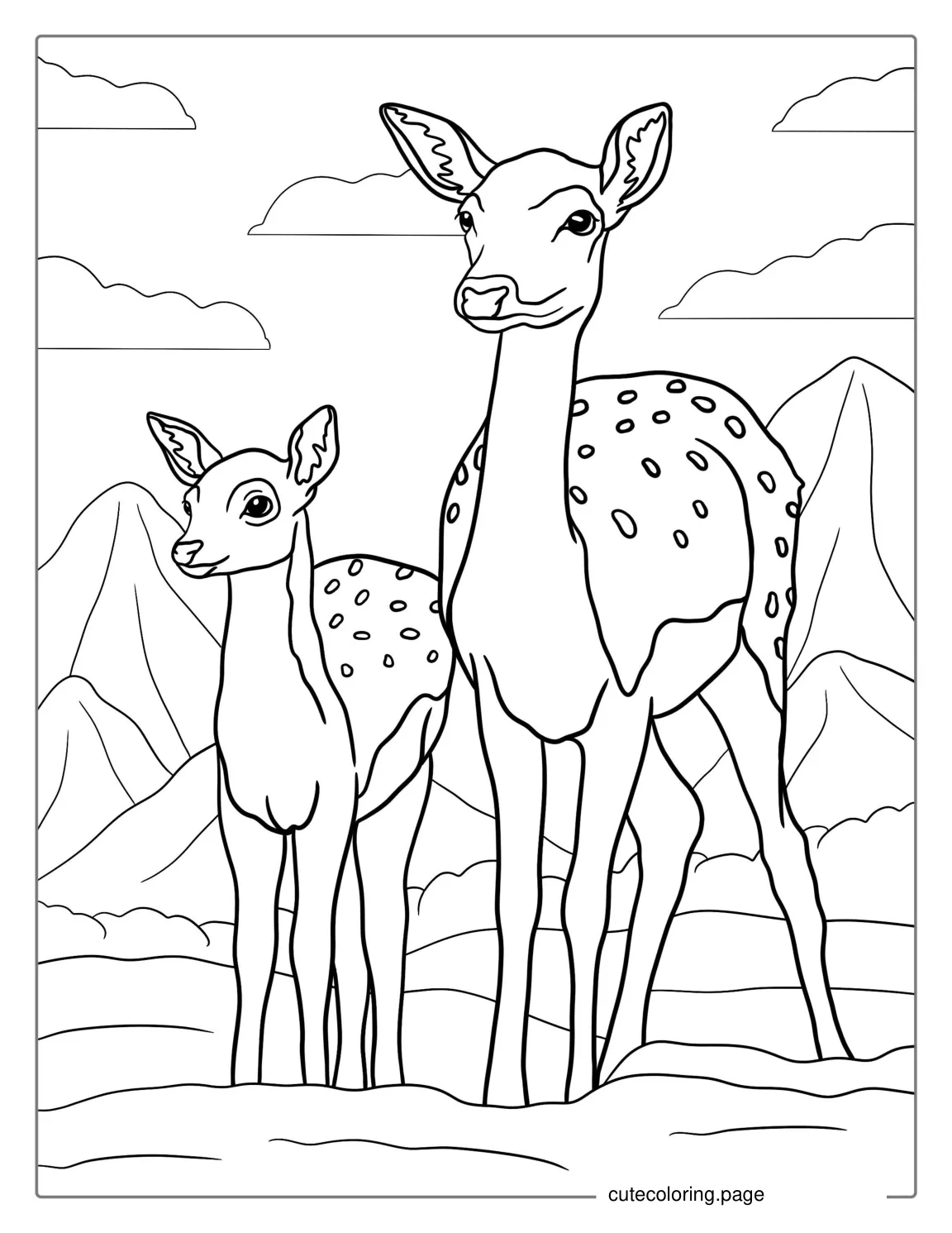 Mother Deer With Fawn Coloring Page coloring page