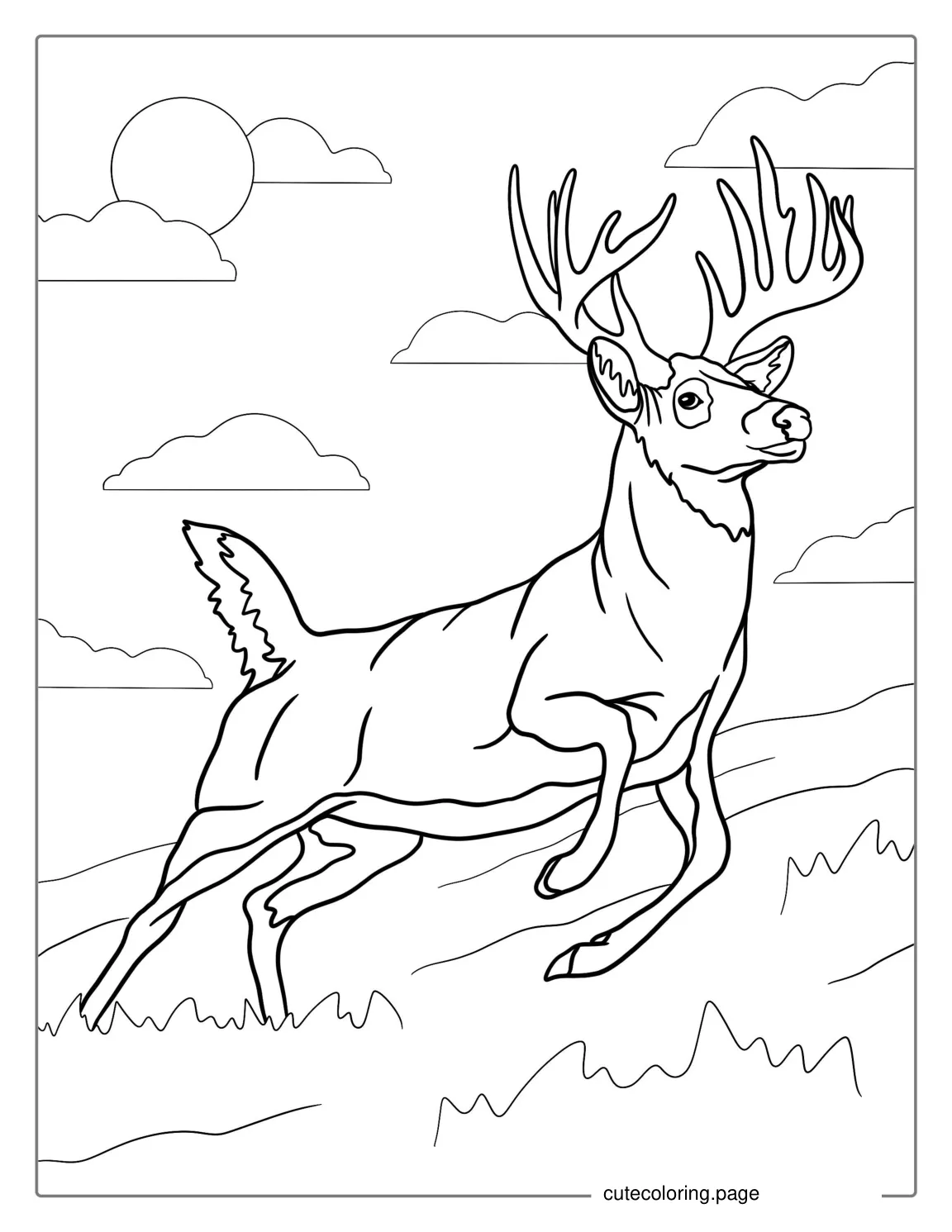 Realistic Deer Running Coloring Page coloring page