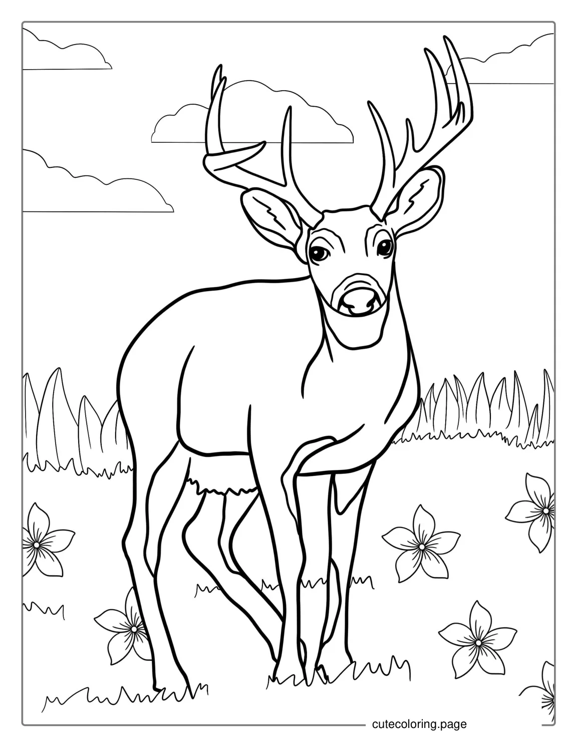 Realistic Deer With Big Antlers Coloring Sheet coloring page