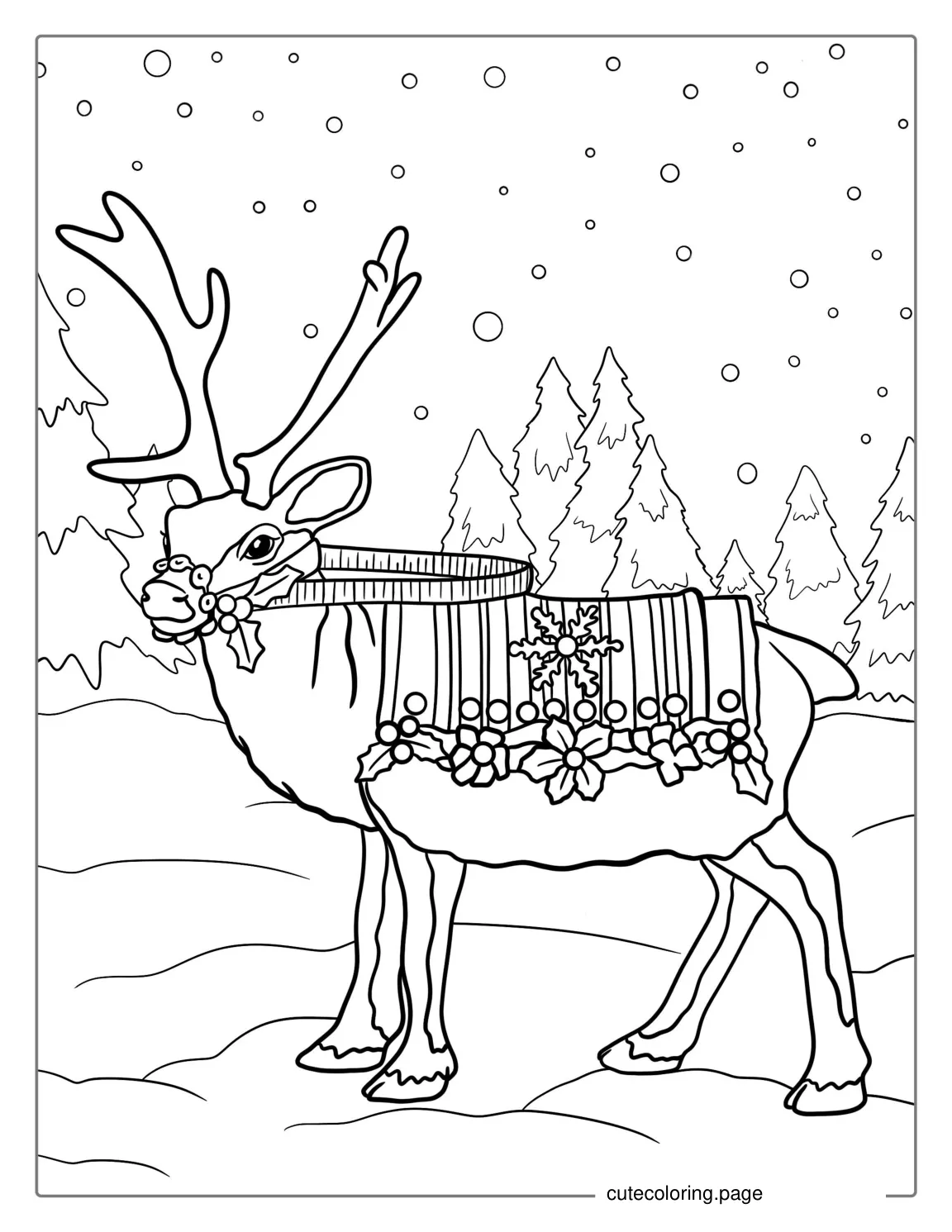 Reindeer Wearing Christmas Coat To Color coloring page