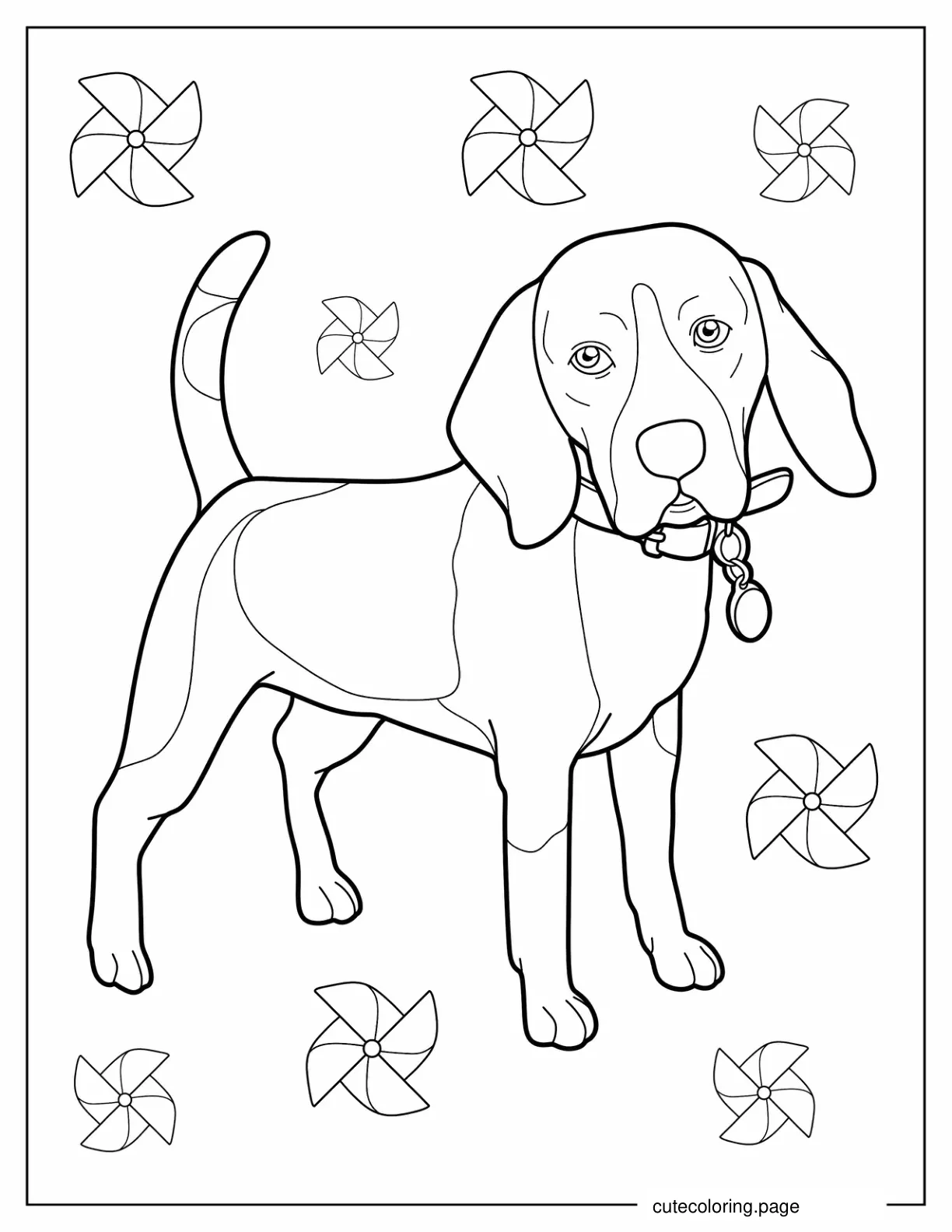 Adult Beagle With Collar And Tag coloring page