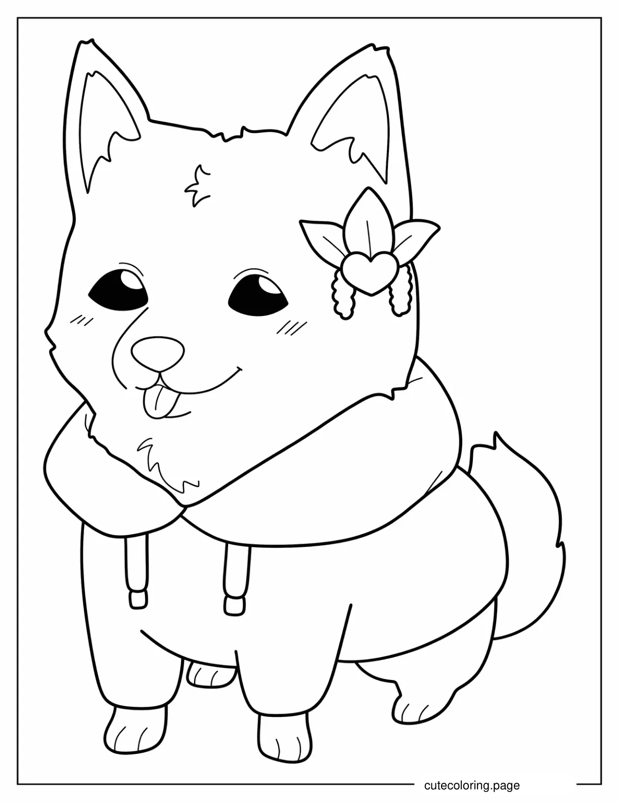 Akita Dog Wearing Sweater For Kids Coloring In coloring page