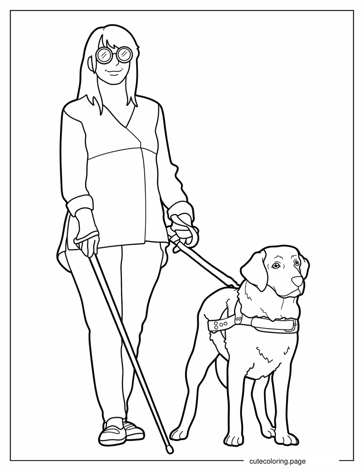 Blind Woman With Her Service Dog To Color coloring page