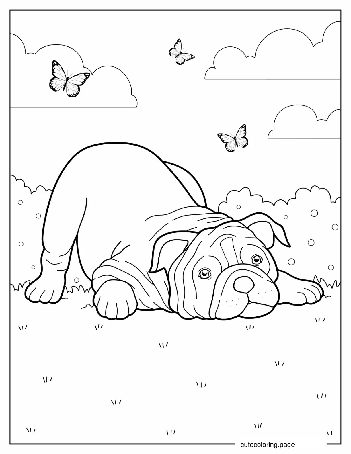 Bulldog In Play Bow Pose coloring page