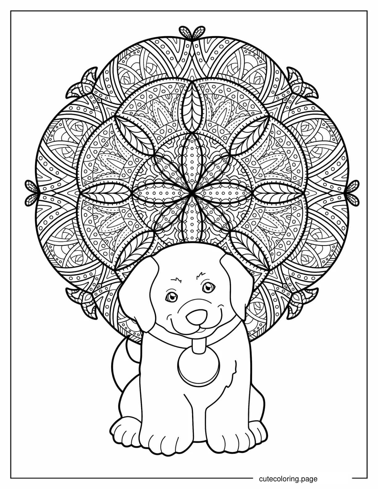 Cartoon Dog With Mandala coloring page